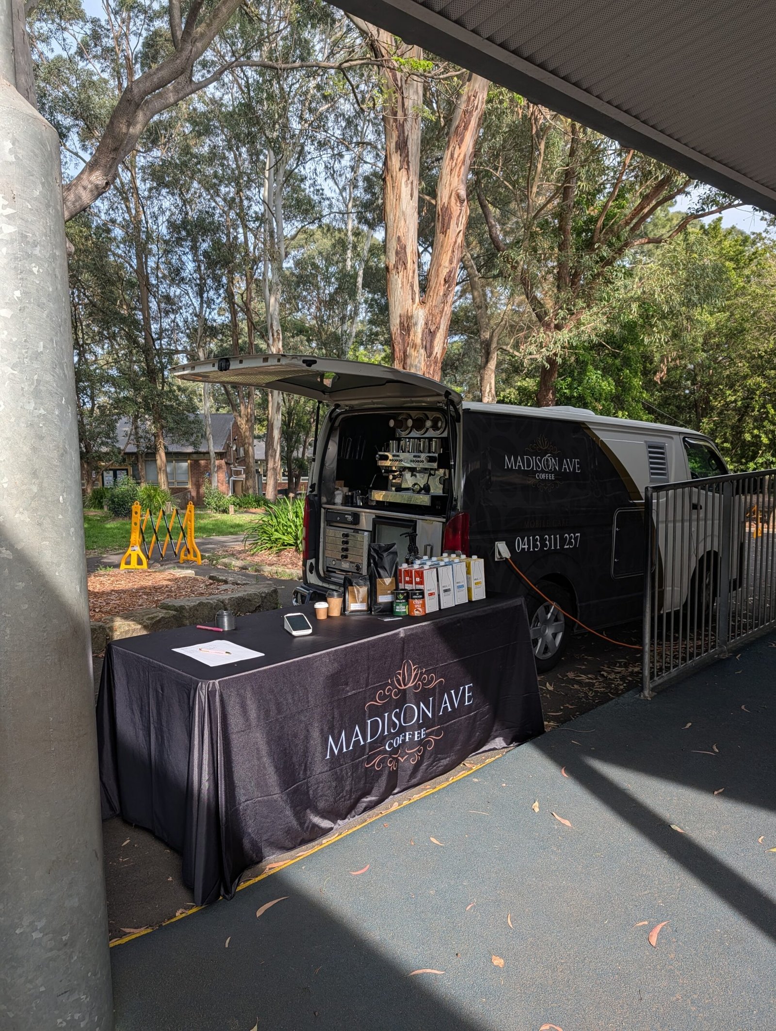 Madison Ave coffee cart set up for a Hills District business event