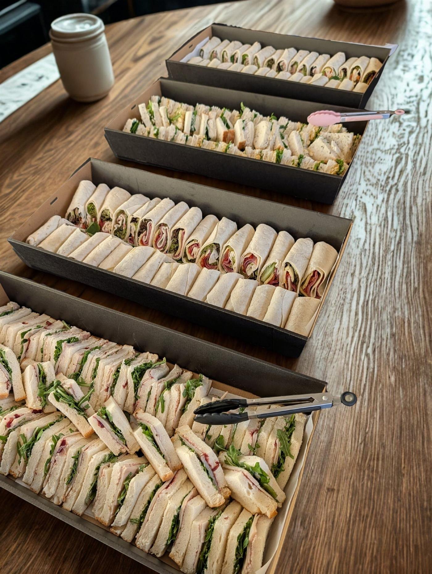 Office catering platters on a boardroom table