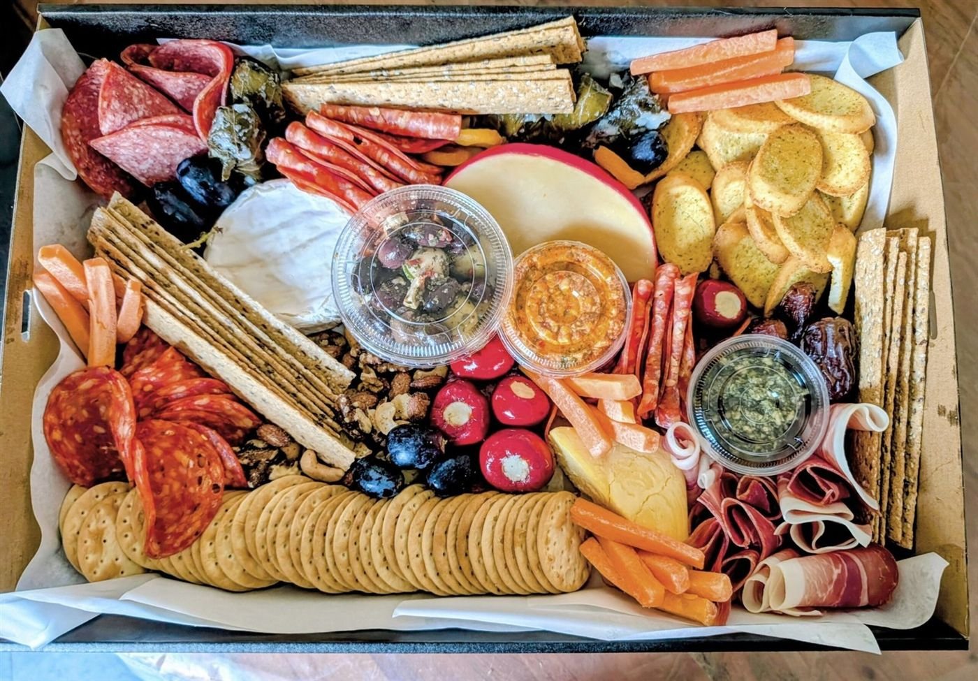 Madison Ave grazing box with cured meats, cheese and fresh produce