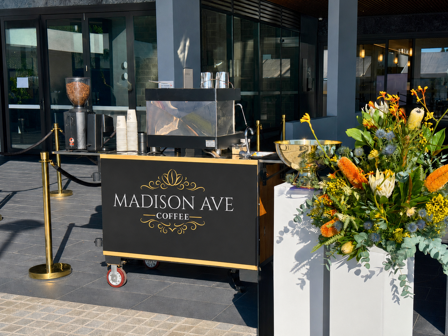 Madison Ave coffee cart set up at a Sydney brand activation