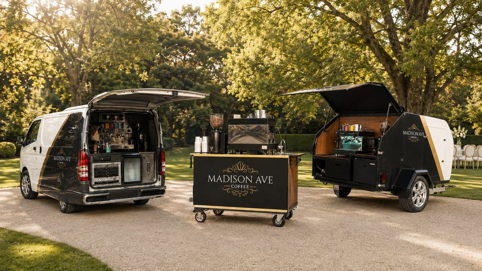 Madison Ave coffee van, cart and trailer set up for a Sydney office celebration